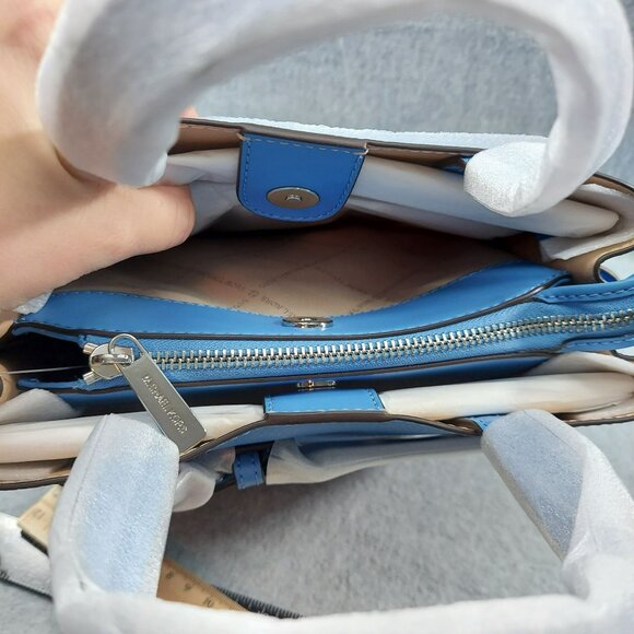 MICHAEL KORS Emilia Small Leather Satchel Crossbody NWT South Pacific Blue Bow A - Picture 10 of 13